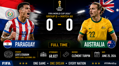 Paraguay 0–0 Australia, Levi’s Stadium, attendance 68,827, and referee Clément Turpin.