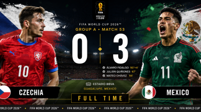 Czechia 0–3 Mexico, Estadio Banorte, attendance 80,824, and referee Yael Falcón Pérez.