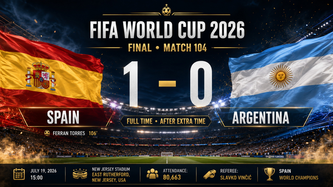 Final • Match 104 - Spain 1-0 Argentina,  the ten goals, Hard Rock Stadium, attendance 64,478, and referee Jesús Valenzuela (2)